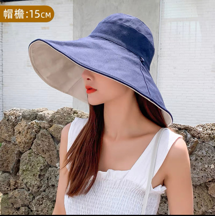 防紫外光雙面太陽帽-藏青+米色