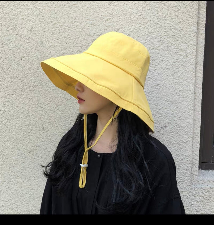 日系淨色12cm大檐漁夫帽女（可折叠）- 黃色